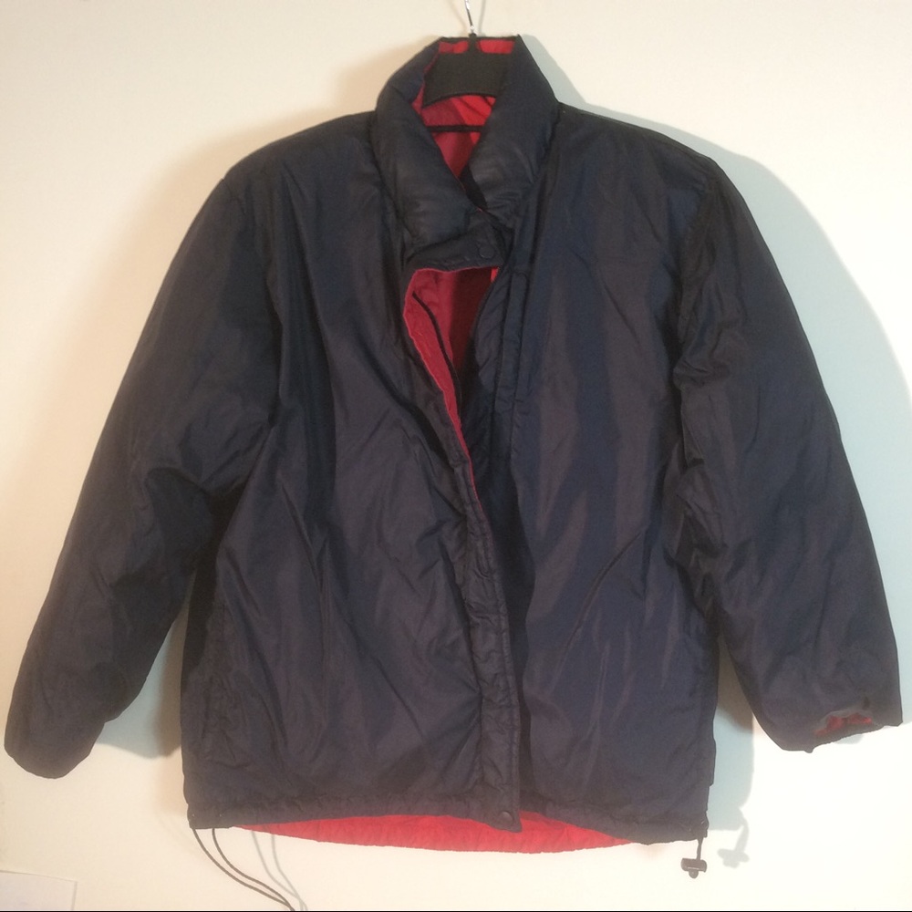 Lands End Down Reversible Red Black Puffer *STAINS - Picture 2 of 6